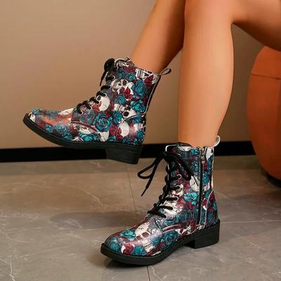 Buty damskie modne sznurowane botki damskie buty zimowe nowość niski obcas nowoczesne buty damskie buty graffiti damskie