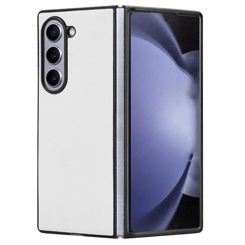 

For Samsung Galaxy Z Fold6 5G Case PU Leather+PC Drop-Proof Shell Carbon Fiber Texture White