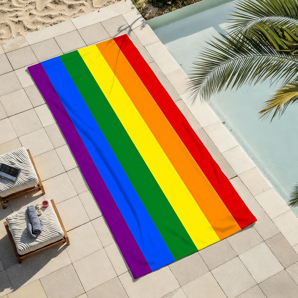 Art Flag of Gay Rainbow Pride Towel Soft Lightweight Anti-Sand Large Beach Towel Quick-Drying Bath Sports Family