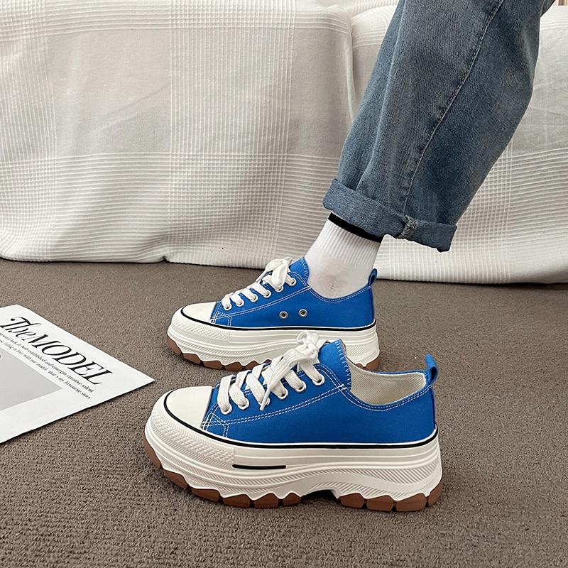 

New Internet celebrity white shoes versatile platform canvas shoes women 2025 niche muffin board shoes spring sports and leisure 40 синій