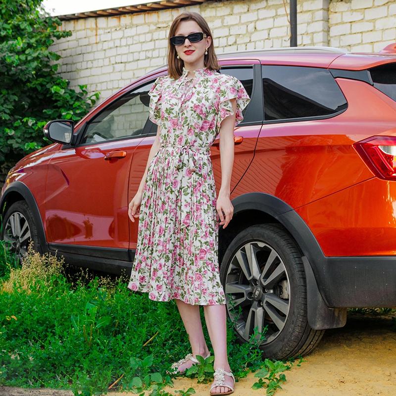 Letní dámské bílé květy s potiskem dámské jaro léto vintage ležérní šaty s krátkým rukávem do O-výstřihu do poloviny lýtek