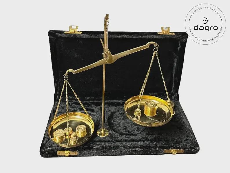 Antique Design Brass Balance Scale with 8 Weights - Apothecary Jewelry Scale Display