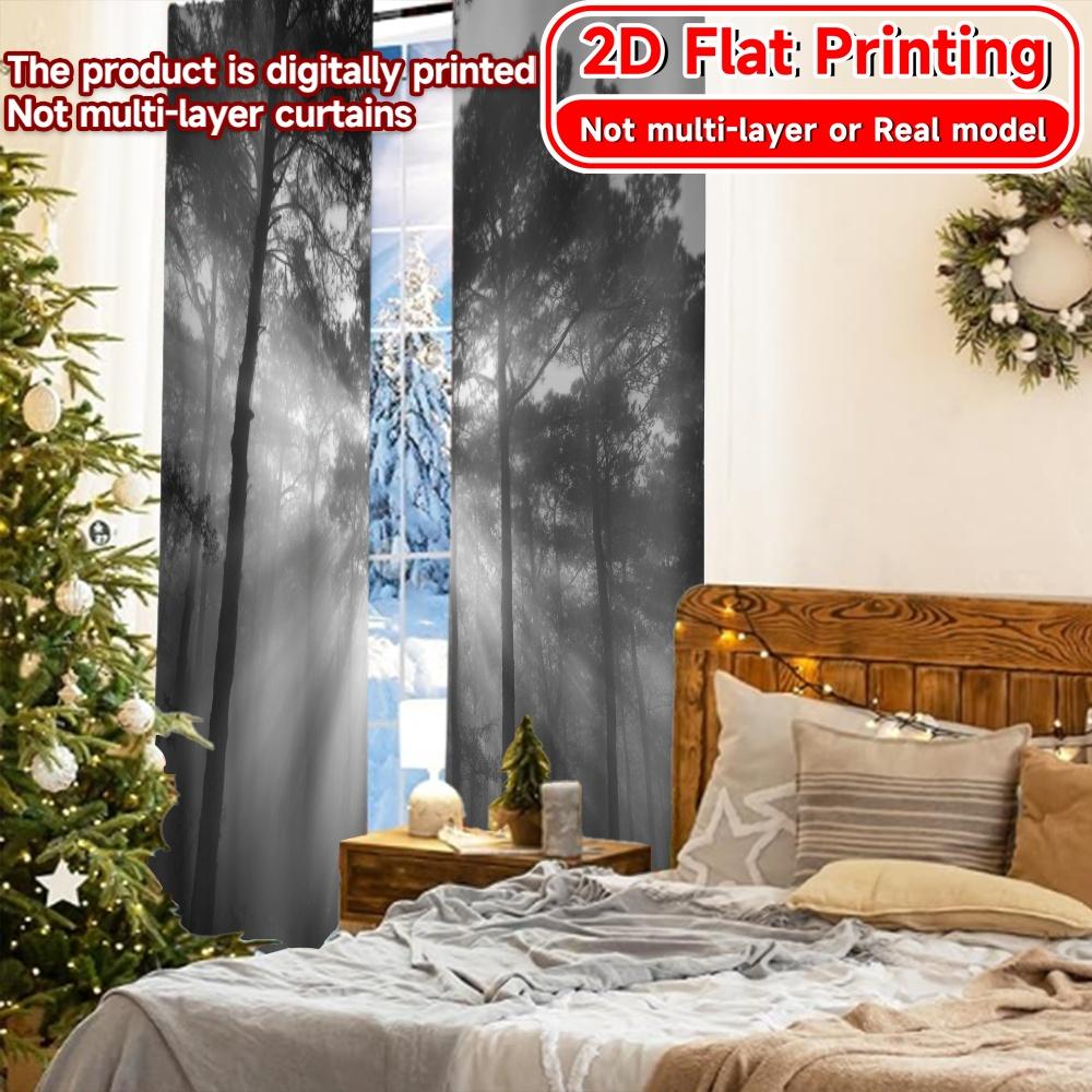 2D Flat Printing  2pcs Mystic Pines Popular Light Filtering Curtains 100% Polyester Curtains Room Decor Suitable for Living Room