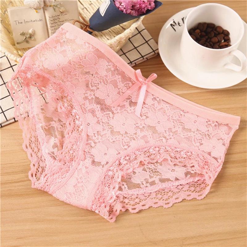 Ladies Sexy Underwear Lace Breathable Briefs Panties Breathable Lace Trim Mesh Briefs