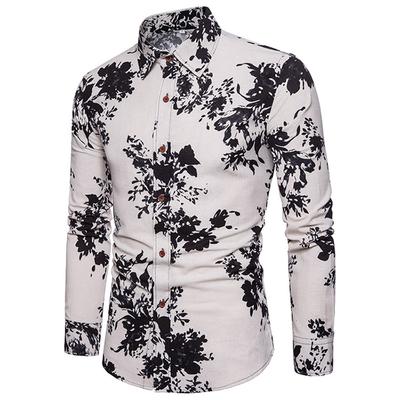 Mens Fashion Casual Long Sleeve Shirt Business Slim Fit Shirt Print Blouse Top