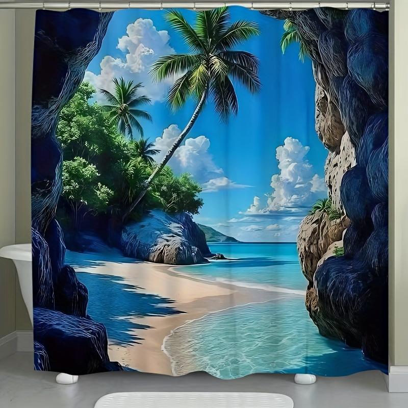 Open One Pc1 Tropical Beach Landscape Bathroom Curtain Digital Print Polyester Shower Curtain No Punching Super Wide Ring-Shaped
