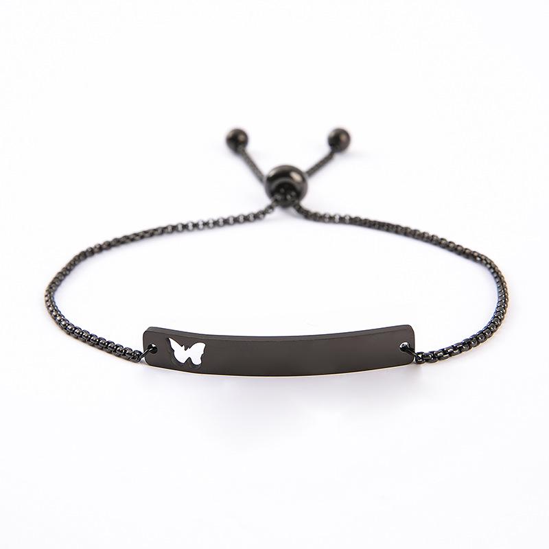 Adjustable Stainless Steel Butterfly Heart Engraving Bracelet