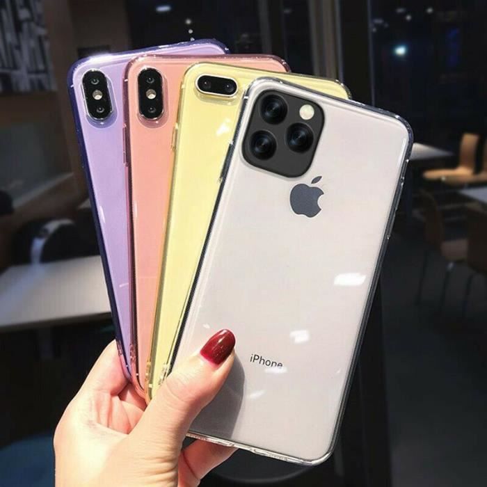 Coque pour iPhone 12 Pro + Verre trempé Protection écran,Souple Silicone étui Protecteur Bumper Clair Jaune