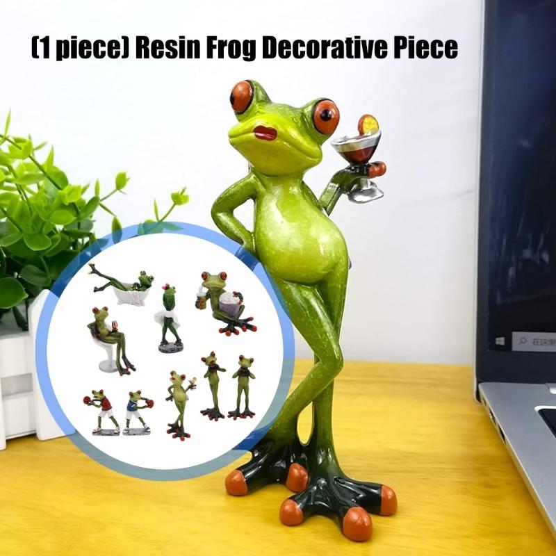 Whimsically Funny Resins Frogs Figurine Cartoon Animal Statue Collectible Ornament for Home Office Desktop Shelf Decors