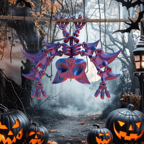 3D-gedruckte hängende Fledermausfigur mit beweglichen Gelenken, Fledermausfigur, artikuliertes Fledermausmodell