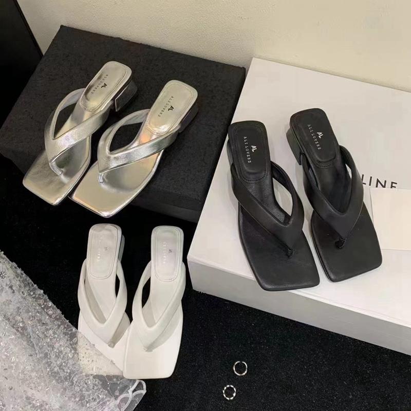 Fashion SUOJIALUN 2025 Summer Candy Color Women Slipper Fashion Square Toe Slip On Ladies Casual Flip Flop Square Low Heel Outdoor Slide