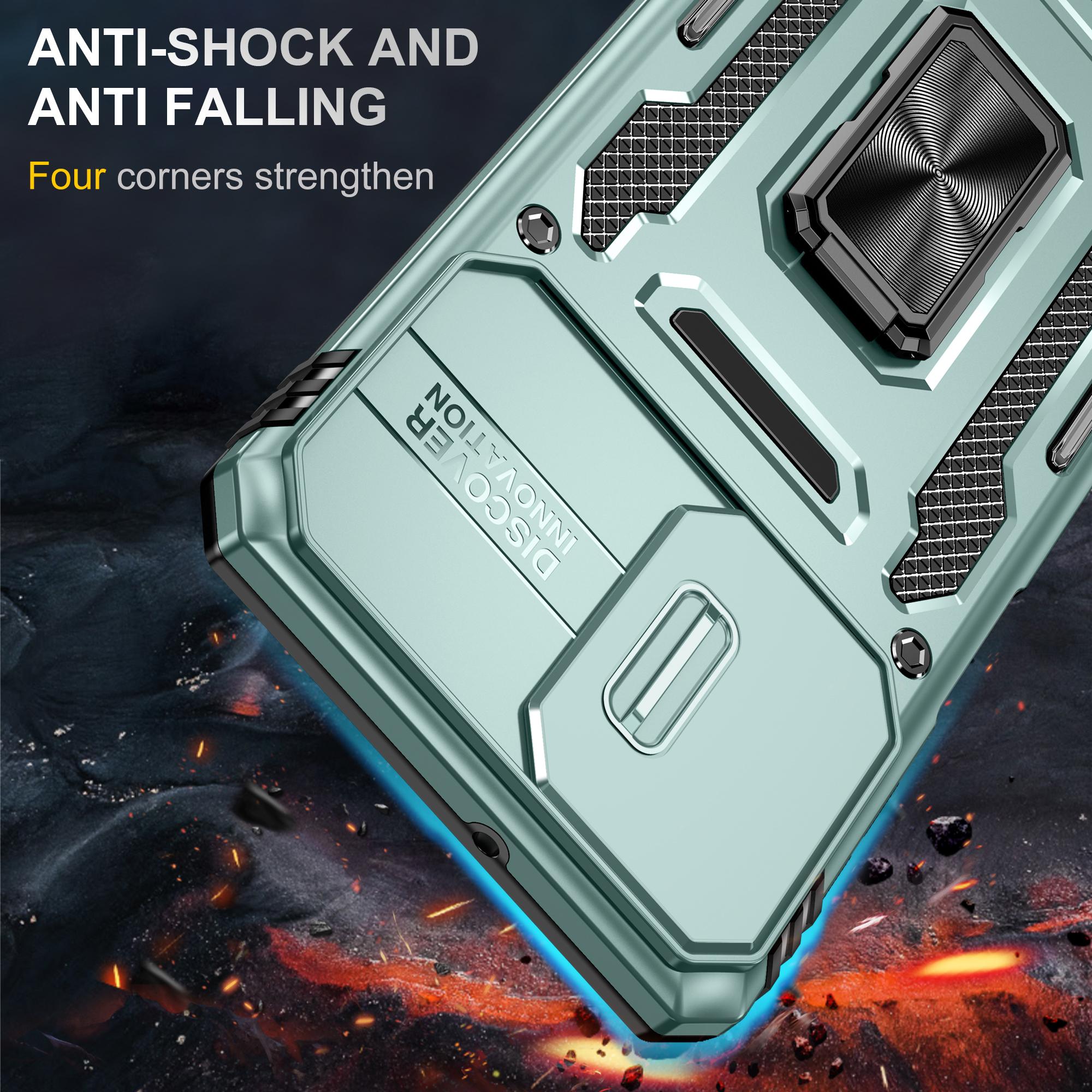 

Armor Series for Samsung Galaxy M53 5G Kickstand Design Bump Proof Phone Case PC+TPU Protective Back Cover with Slide Camera Cover Green
