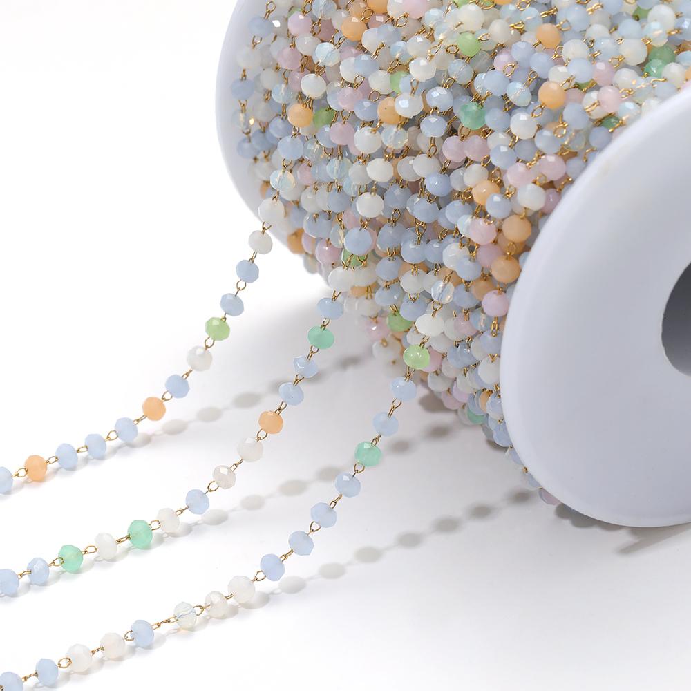 1 Meter Colorful 3mm Beads Beaded Chain Glass Crystal Beads Necklace Chain Accessories for Jewelry Making Components Crafts DIY