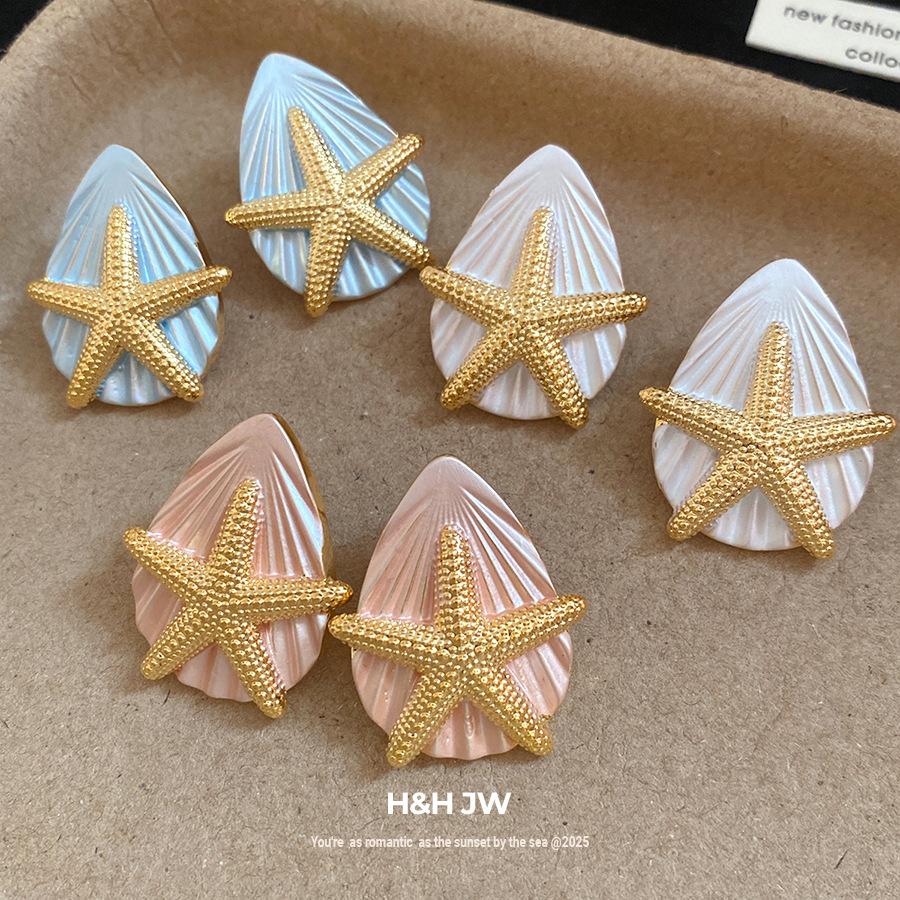European and American silver needles dripping oil starfish water drop earrings vacation style temperament earrings light luxury high-end earrings