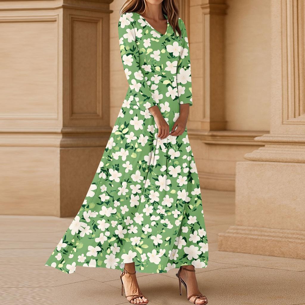 Women's Three-quarter Sleeves Fashionable Floral Print Loose Casual Comfortable Dress