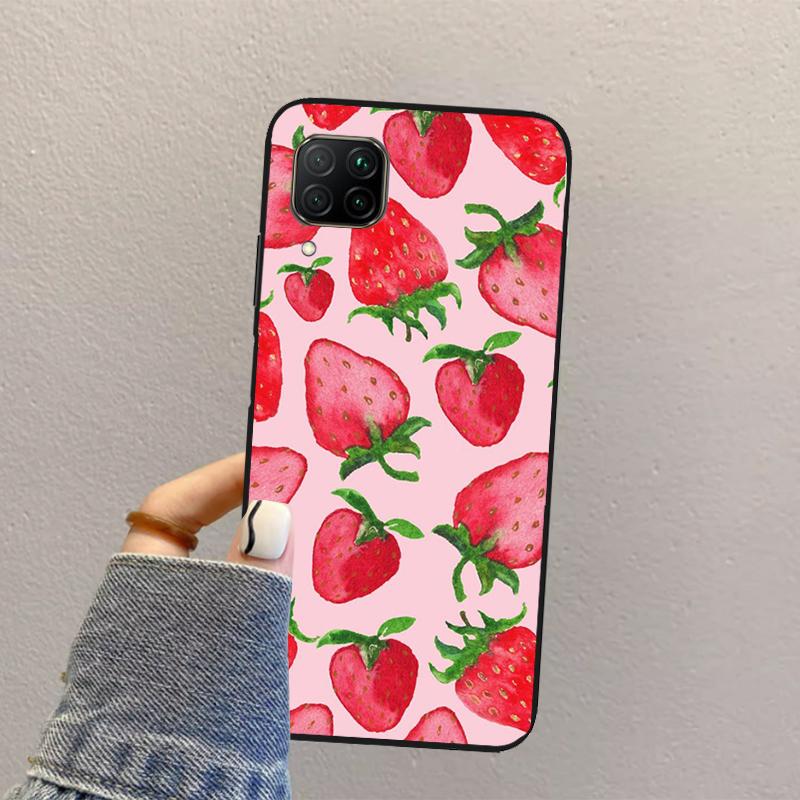 Strawberry Red For Huawei Nova Y73 Y72 Y61 Y91 Y70 Y60 Y90 12s 12i 11i 8i 9 10 SE P30 P40 Lite P60 Pro Case