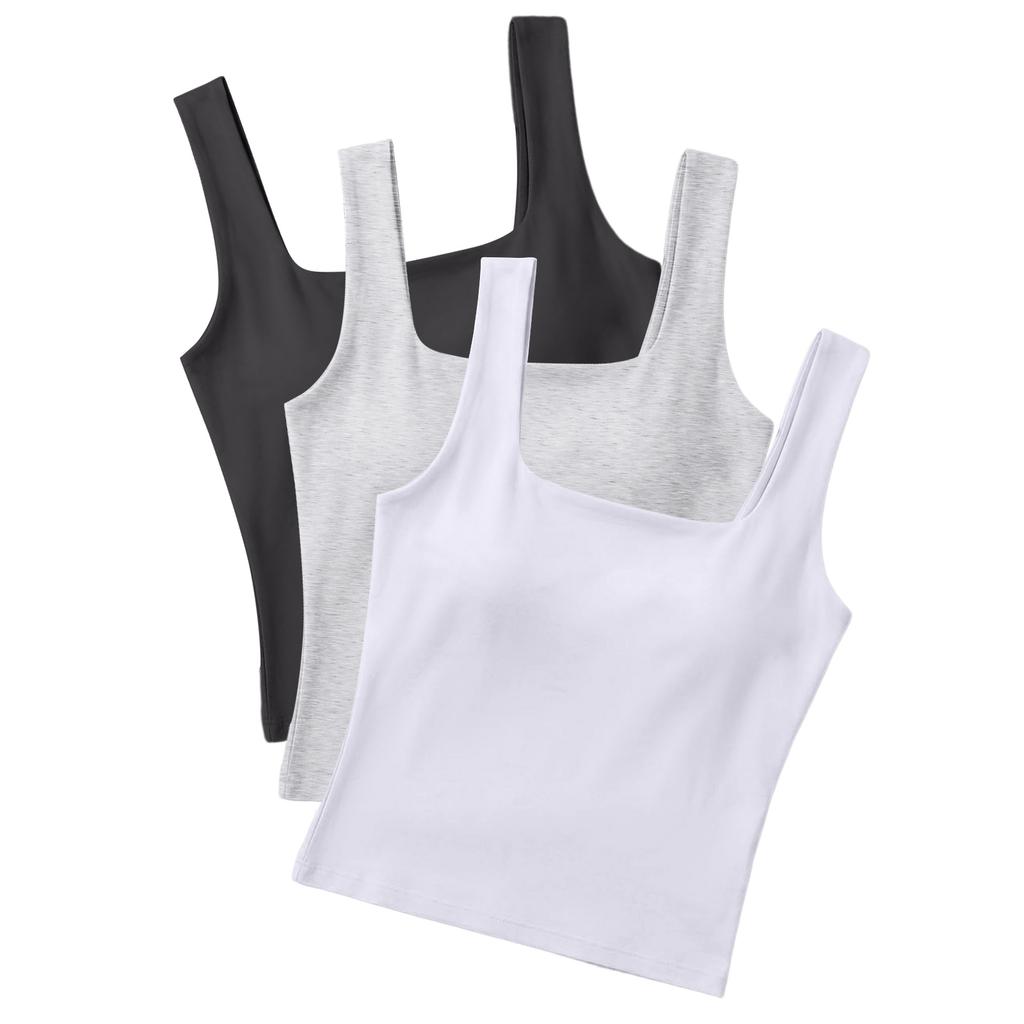 Haut Débardeur Basique Sans Manches Femme Col Carré Extensible Coupe Ajustée Décontracté Été Chemise à Superposer