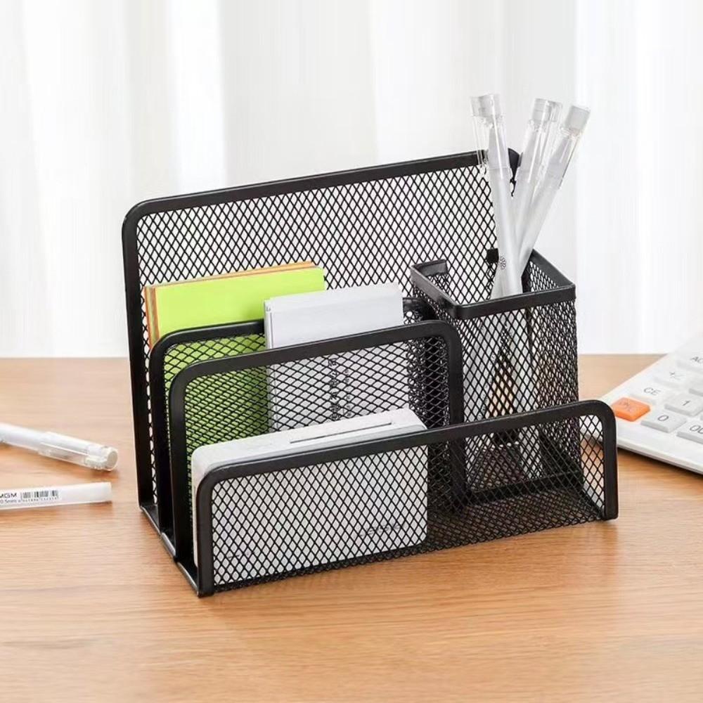 Metal Mesh Pen Holder 2/3 Grids Desk Organizer Holder Creative Metal Storage Box  Pencil