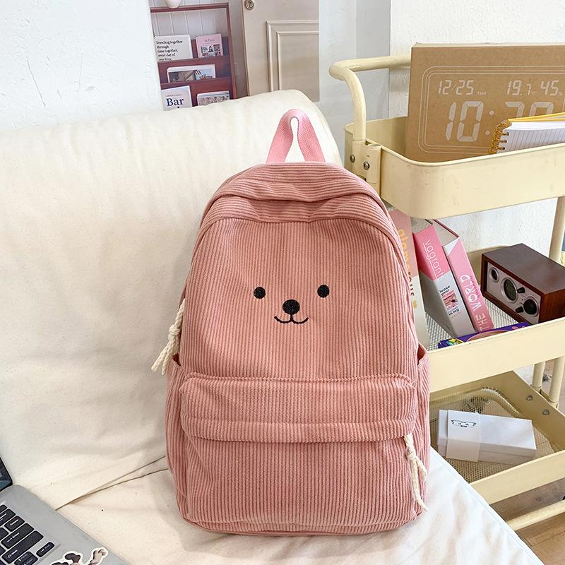 Schoolbag Autumn New Velvet Backpack Japanese Cute Bear Corduroy Schoolbag Female Large-capacity Primary and Secondary School Schoolbag