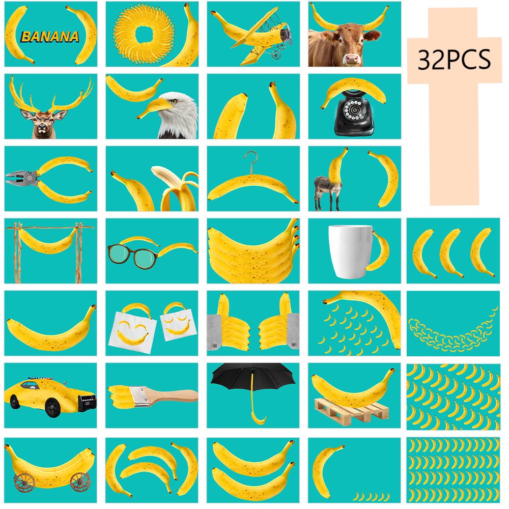 32pcs, quirky abstract banana postcards, greeting cards, DIY postcards, decorations, collectible and giftable
