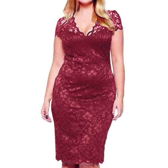 

Летнее женское мини-платье из прозрачного кружева в стиле пэчворк, V-образный вырез, короткий рукав, облегающий крой 4XL вино красного