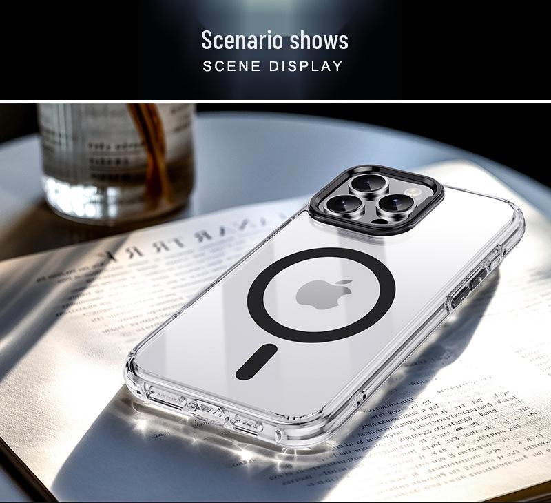 Transparent Magnetic Suction iPhone 16 Pro Max Case with Metal Airbag Protection