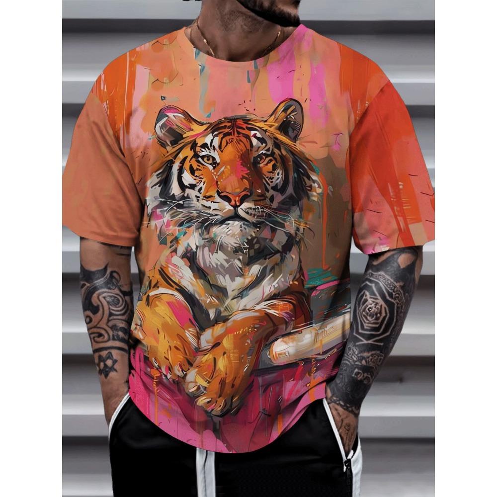 Men's 3D Printed T-shirt, Oversized Short Sleeved Round Neck T-shirt, Fashionable, Casual and Versatile