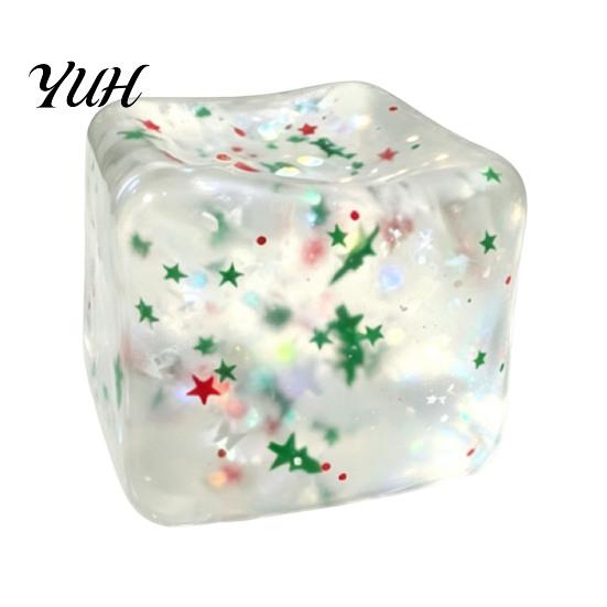 Ice Cube Squeeze Toy Christmas Toy, Confetti Filled Stress Relief Portable Toys Slow Rebound Clear for Anxiety Reduction Gadget