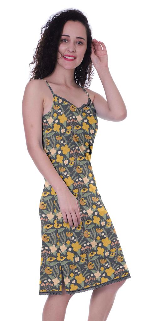 Moomaya Printed Spaghetti Strap Nightgown For Women  s Lace V-Neck Sleepwear
