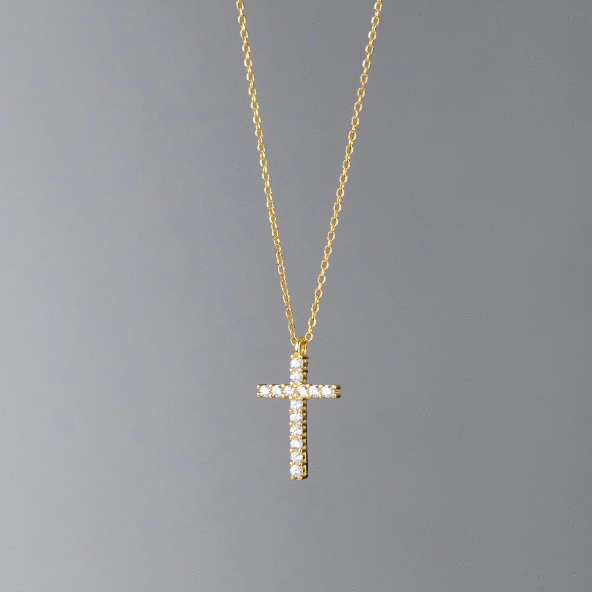 

Кулон-цепочка на ключицу из стерлингового серебра 925 пробы с крестом и цирконом - Модные европейские/американские хип-хоп украшения Pure S925 Silver Material золотой