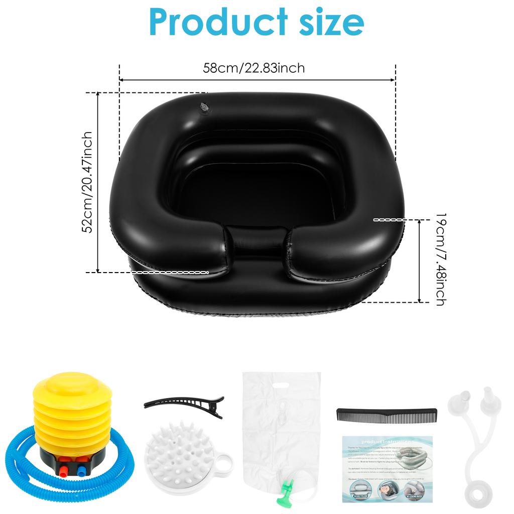 Inflatable Shampoo Basin Foldable Waterproof Hair Washing Basin with with Head and Neck Support Comfortable Hair Shampoo Bowl
