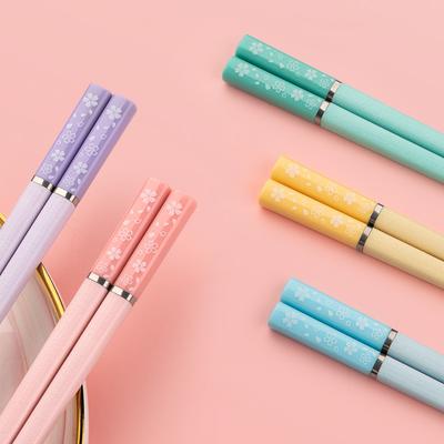5 párů bonbónově barevných japonských hůlek, sada s třešňovým designem, protiskluzové, opakovaně použitelné na sushi, jídlo, hůlky, nádobí, kuchyňské náčiní