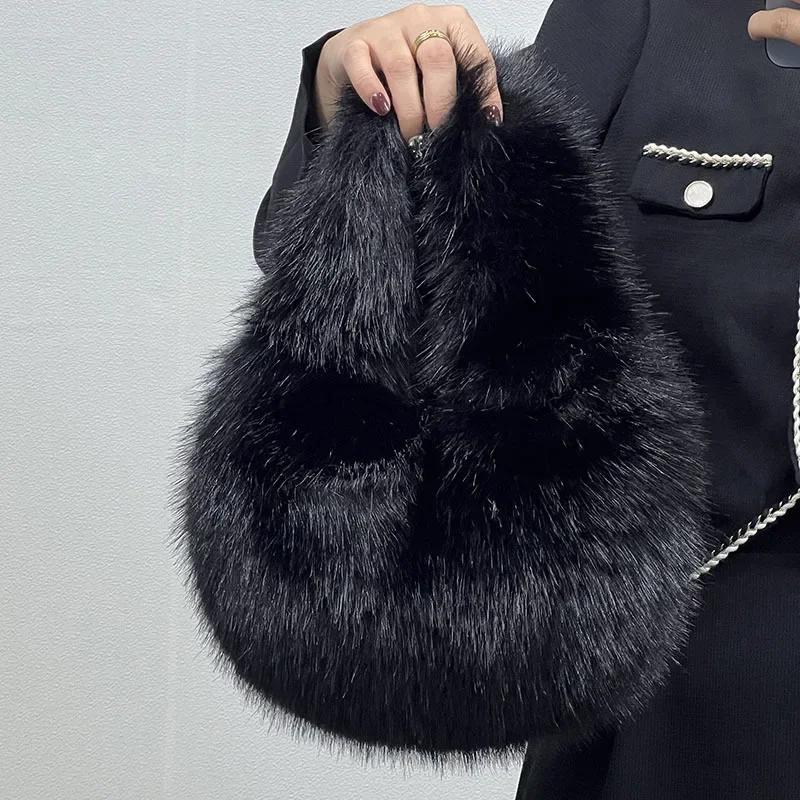 Winter Casual Flauschige Umhängetaschen für Damen Unifarbene Weiche Plüsch Damen Clutch Handtaschen Leichte Damen Hobo-Tasche sac