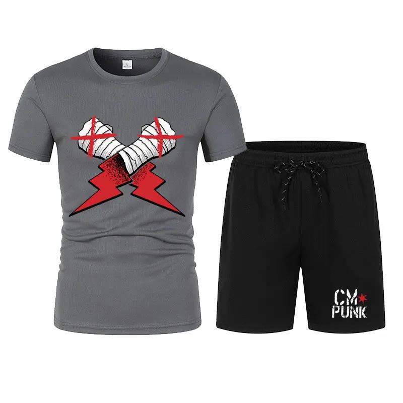 

Мужская черная футболка Return of CM Punk, шорты, комплект, летние мужские костюмы с коротким рукавом, новые модные комплекты одежды 2024 года XXXXL