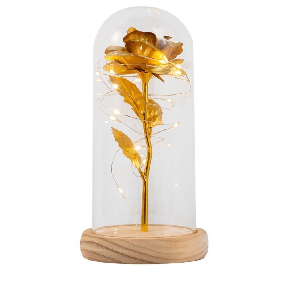 Wooden Base Rose LED Light Glass Cover Artificial flowers Preserved Rose Flower  Valentine's Day