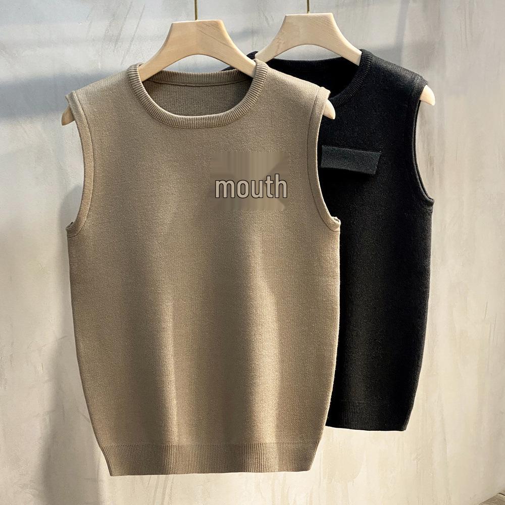 Men's Solid Color Sleeveless Knitted Sweater Vest - Round Neck, Thick, Autumn/Winter 2022 Collection