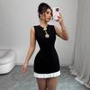 2026 women's clothing popular rose front buckle temperament sleeveless crew neck waist elegant dress