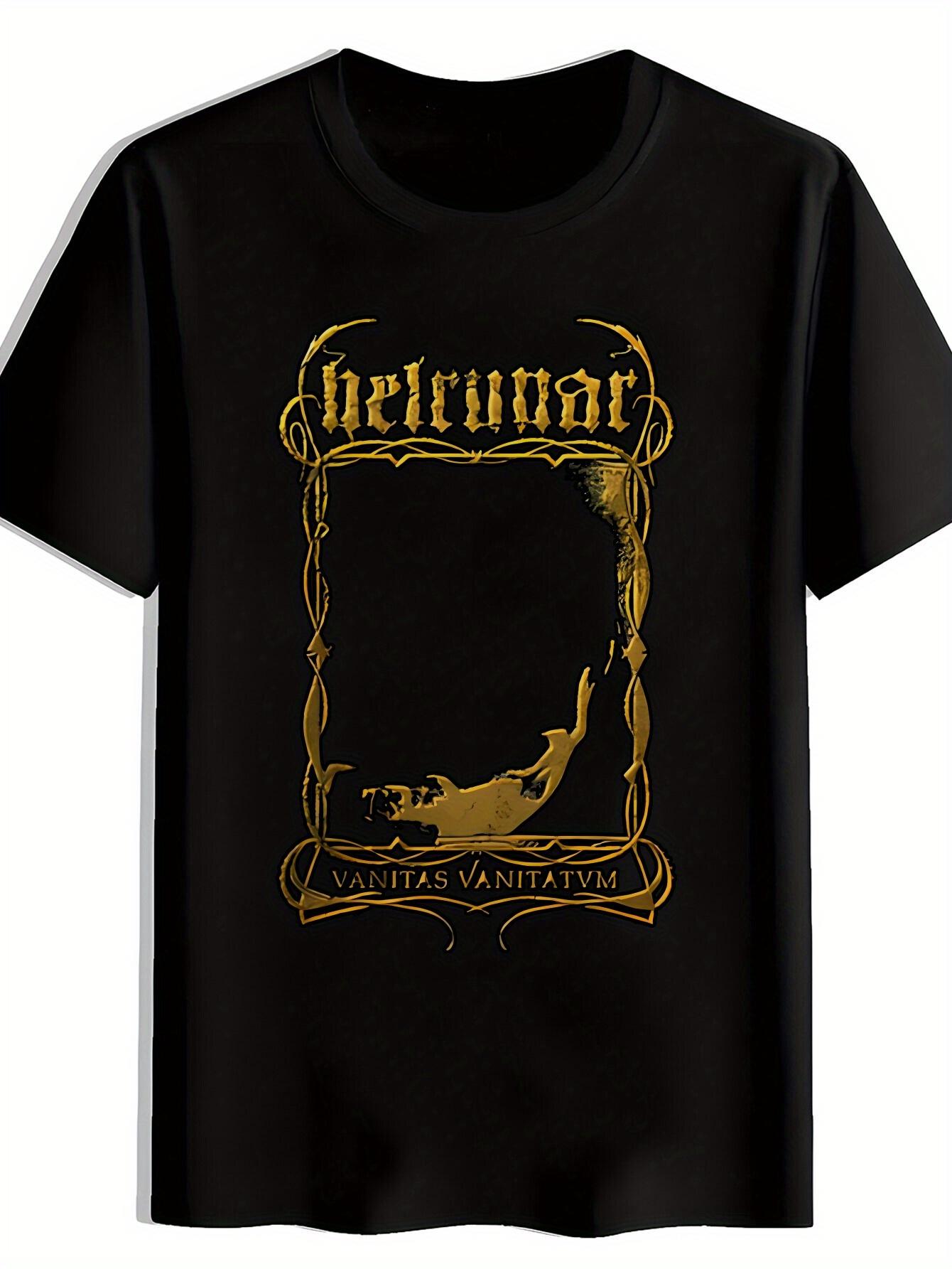 T-shirt Black Graphic with Golden Ornate Frame Print - Summer Casual Short Sleeve Round Neck Tee S