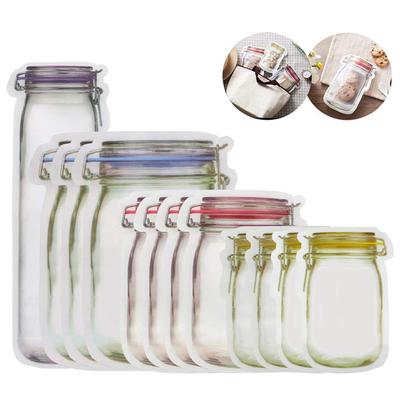 Sacos Zip para Alimentos Mason Jar Reutilizáveis para Armazenamento de Lanches Sacos Selados para Frescor À Prova de Vazamento Armazenar Especiarias Conjunto de 10/12 Peças
