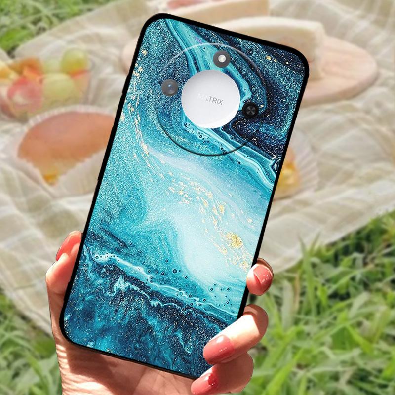 For Huawei Honor X60 Case Flowers Painted Cover Black Silicone Soft TPU Phone Case For Honor X60 Protective Shell Bumper