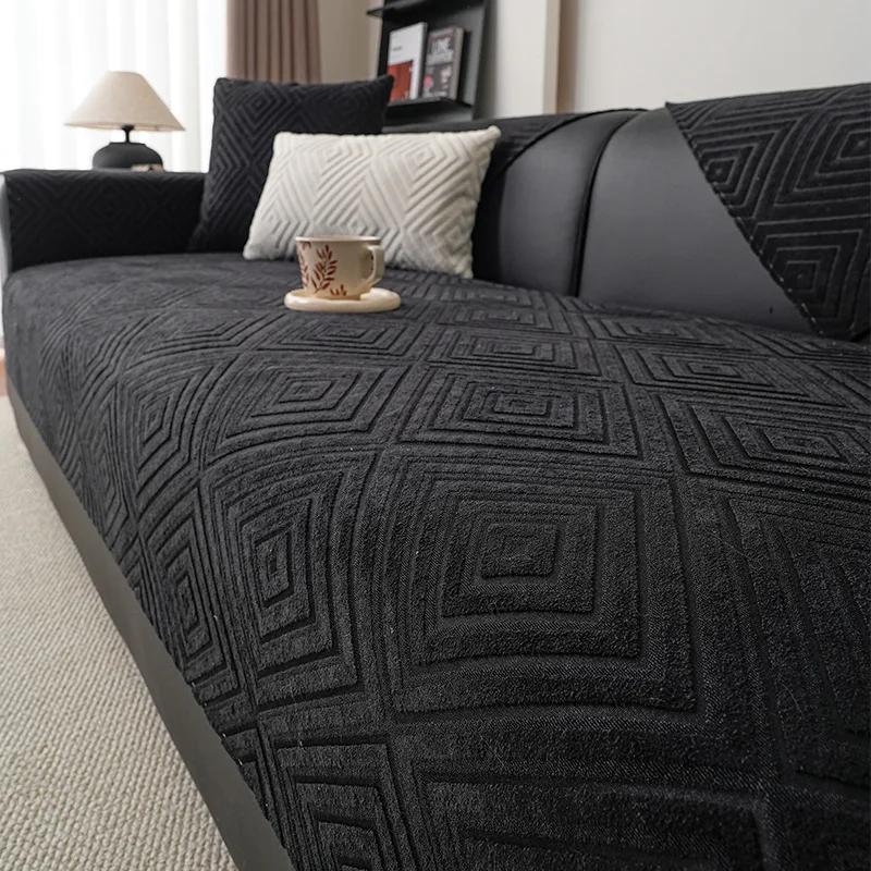 French Chenille Jacquard Sofa Cushion Dirt-Resistant Couch Slipcover With Anti-Slip Particles Cozy Home Decor For Four Seasons