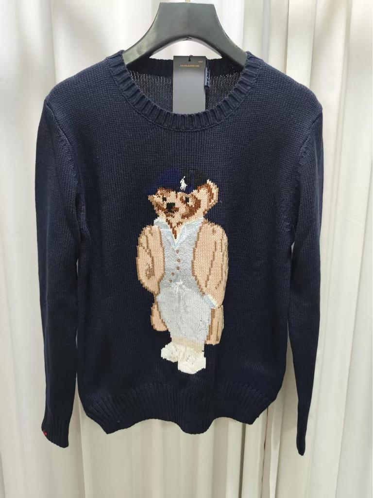2025 R.L Wool Blend Cartoon Bear Round Neck Sweater - Women's Autumn/Winter Versatile Embroidered Style