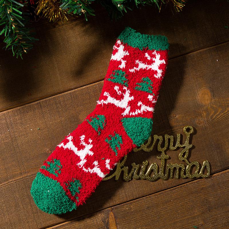 Women Christmas Socks Santa Elk Gift Fluffy Cozy Ladies Winter Warm Floor Socks