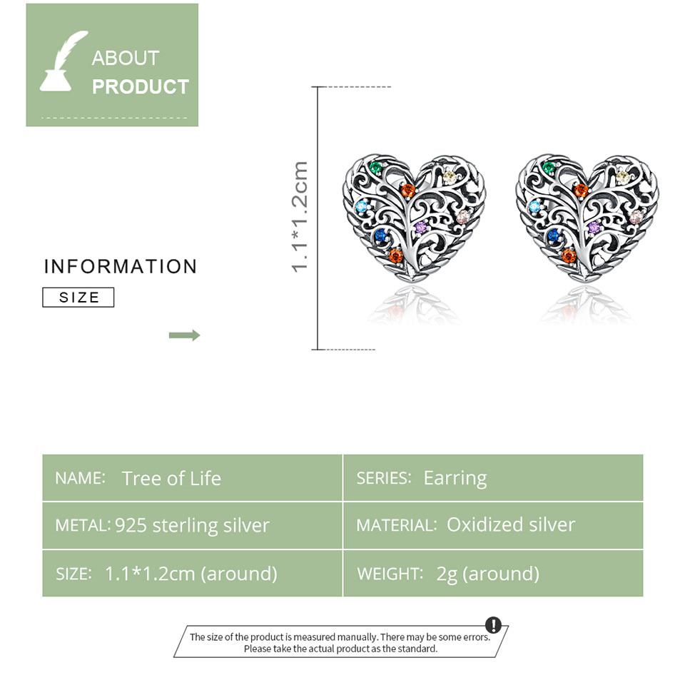 Bamoer Tree of Life Jewelry 925 Sterling Silver Stud Earrings for Women Oxidized Silver Wedding Statement Jewelry