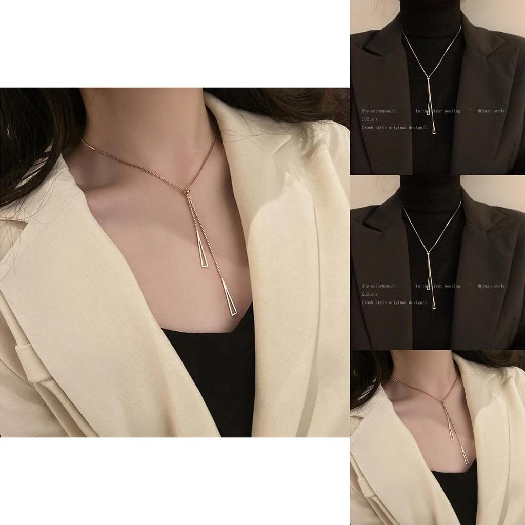 Metallic Geometric Fashionable Triangle Necklace For Women Stylish Long Accessory Chain