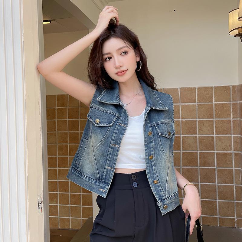 European Style Soft Denim Ribbon Vest Top for Women