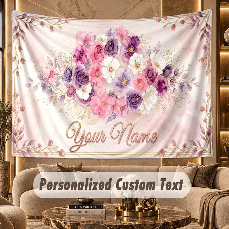 Floral Garden (338) Theme Personalized Tapestry Custom Name Text Wall Hanging Tapestry Home Background Decoration