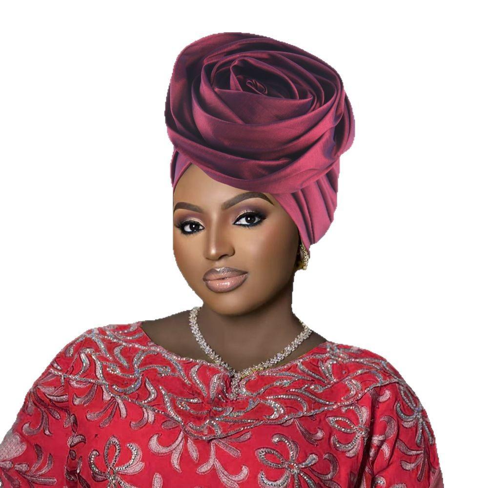 Rosenblumen Afrikanische Turbanmütze für Damen Kopfbedeckung Kopftücher Nigerianische Hochzeitsfeier Kopfbedeckung Mütze