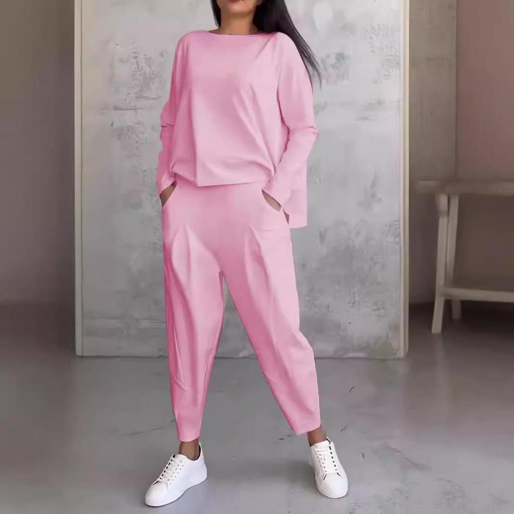 2024 Women's Solid Color Casual Round Neck Long Sleeve Top