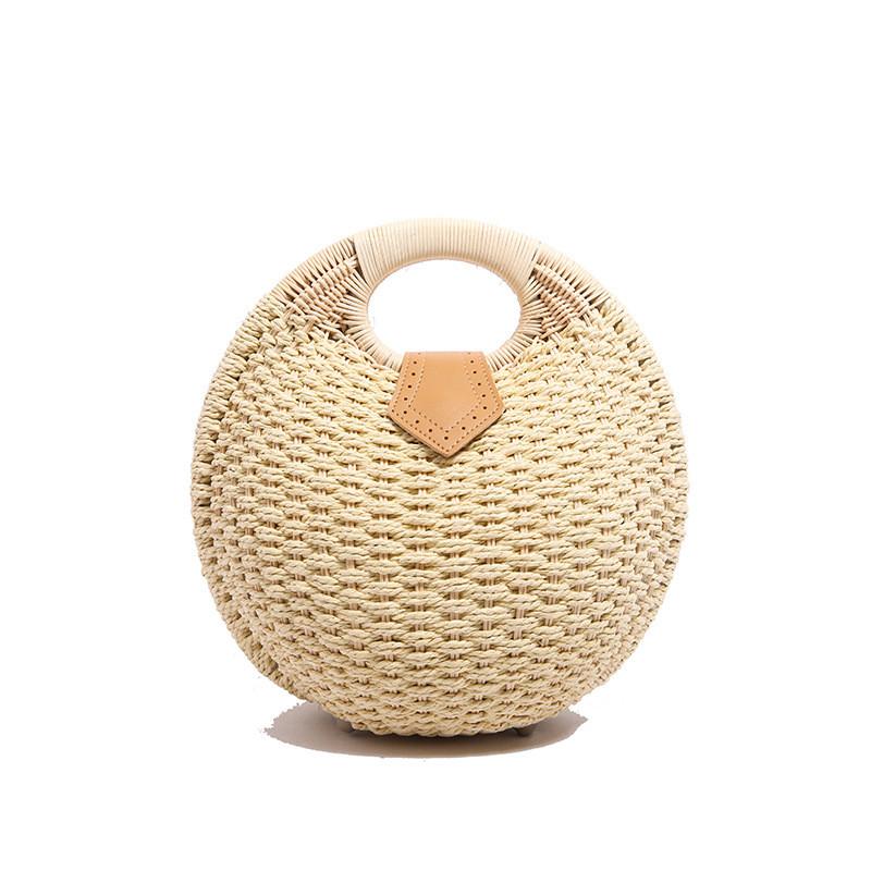 Woven Straw Shell Handbag With Magnetic Closure For Casual Day Use